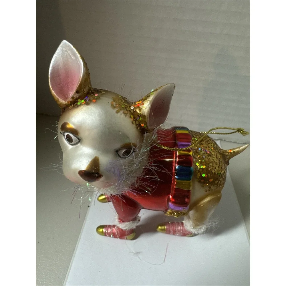Christmas Glamorous Frenchie Wearing Sweater Socks Boa Ornament